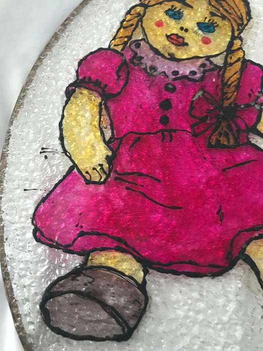 Vintage doll painted on plastic decor