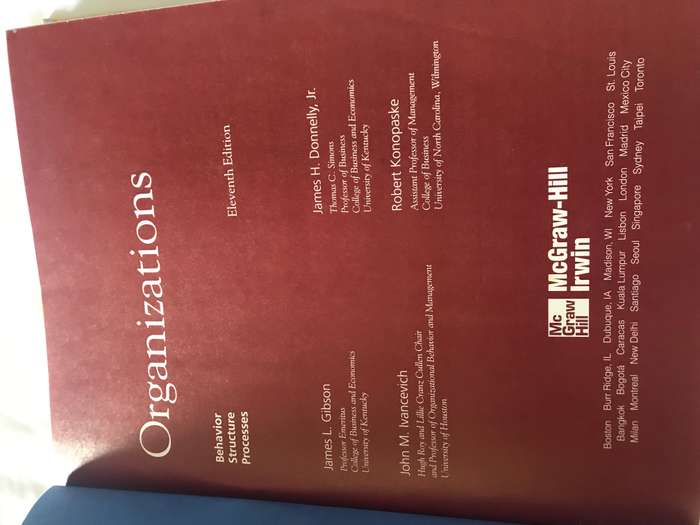 ORGANIZATIONS. Behavior  Structure Processes hardcover 11th edition