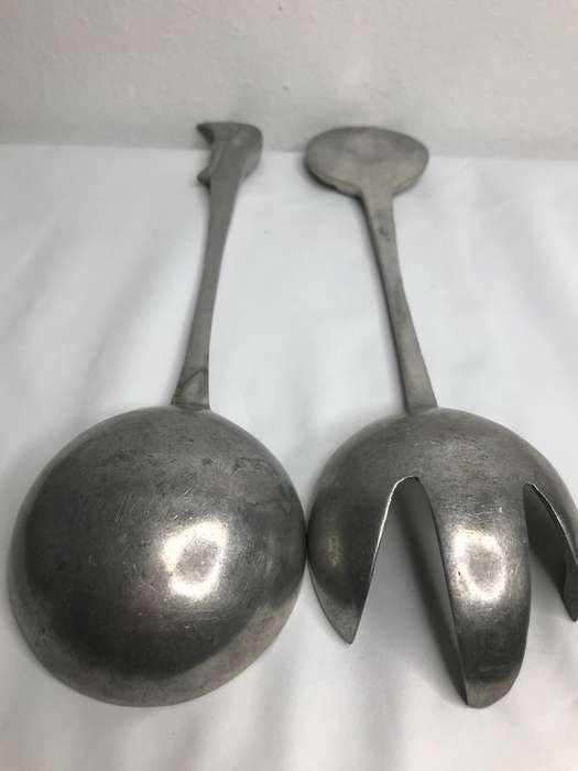 Pewter Sun and Moon Spoon and Fork Vintage Salad Servers 29cm