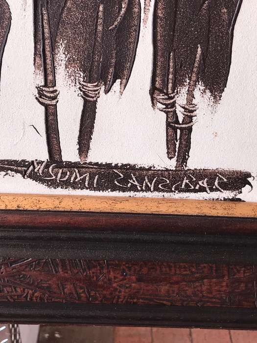 African Painting  Framed Marked Msumi Zanzibar Very Large 160cm long