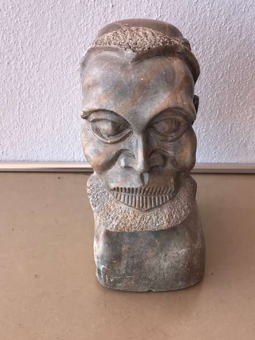 African Double Head Bust Male Soap Stone Hand Made