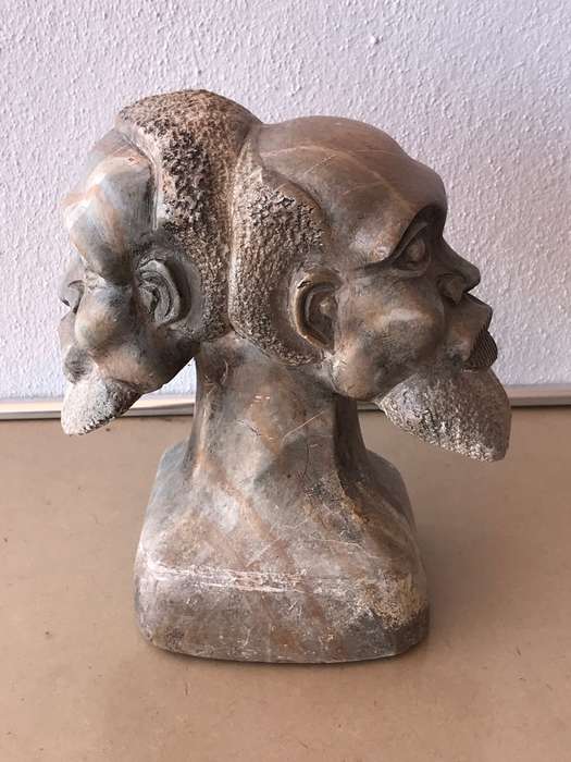African Double Head Bust Male Soap Stone Hand Made