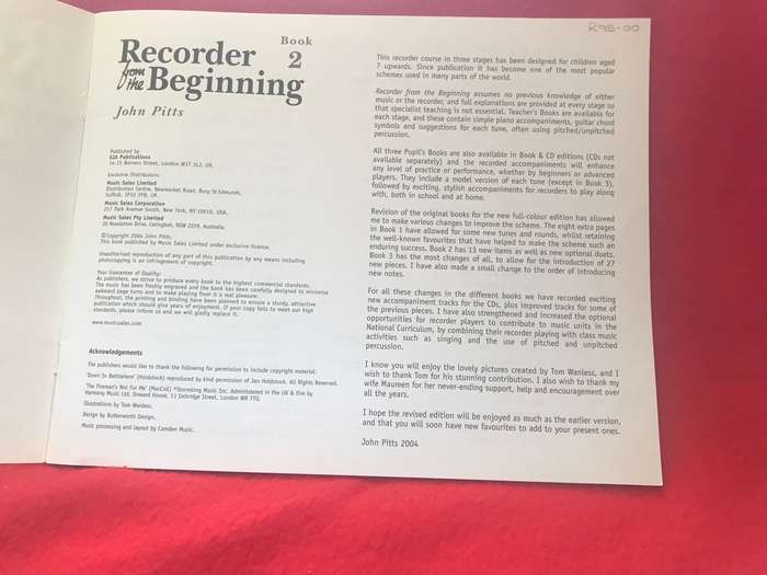 Recorder from the Beginning Book 2 John Pitts