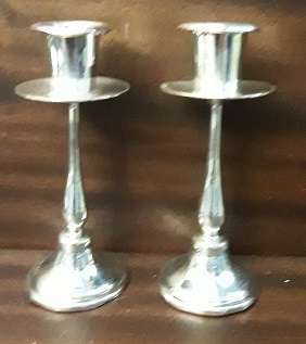Pair Silver Plated Candlestick Holders  12 cm