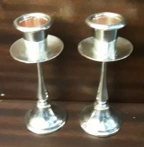 Pair Silver Plated Candlestick Holders  12 cm