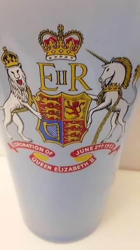 Coronation of Queen Elizabeth 11 - June 1953 - Blue glass with gold trimming 15 cm