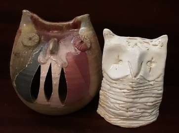Two Pottery Owls 12 cm