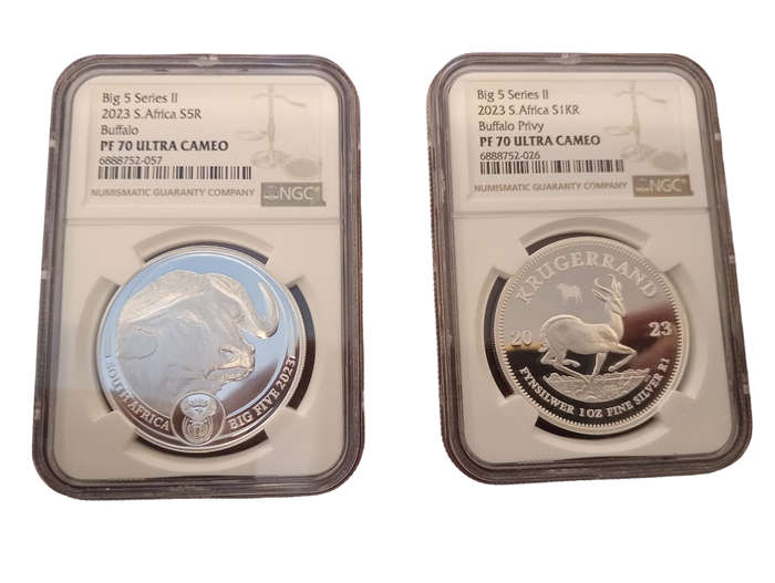 2023 Silver Buffalo and Silver Krugerrand Privy Stunning 2 Coin Set Graded PF 70 NGC