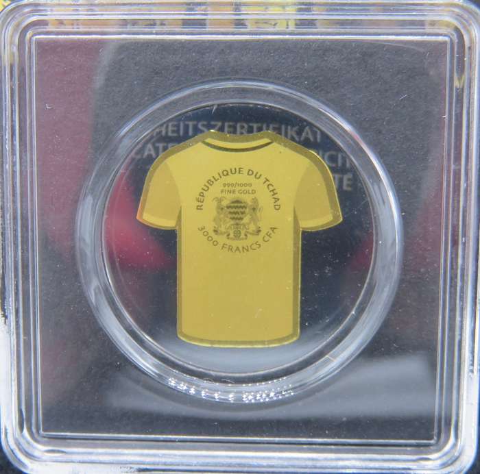 Portugal Jersey Sports Icon 1/1000 Oz Gold: 3000 Francs Republic of Chad.