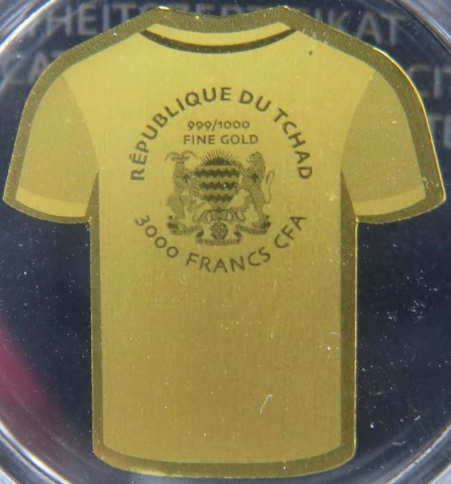 Portugal Jersey Sports Icon 1/1000 Oz Gold: 3000 Francs Republic of Chad.