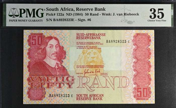 1984 South Africa Reserve Bank R50 PMG Graded 35 Choice Very Fine