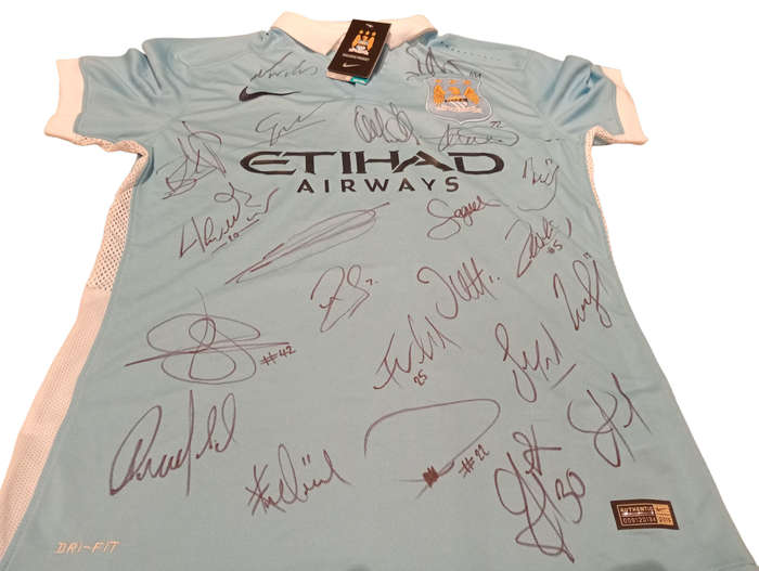 Autographed Football Jersey Manchester City 2016 Home Jersey Hand Signed By Most First Team Stars