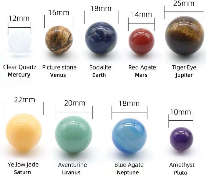 Deluxe Solar System Crystal Collection - 9 Planets Natural Stone Set, for Galaxy & Universe Themed
