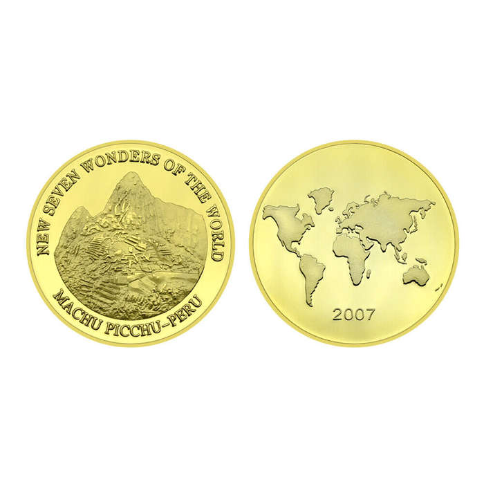 2007 New 7 Wonders of The World Coin Machu Pichu Peru - Gold Plated Medal Seven Wonders of The World