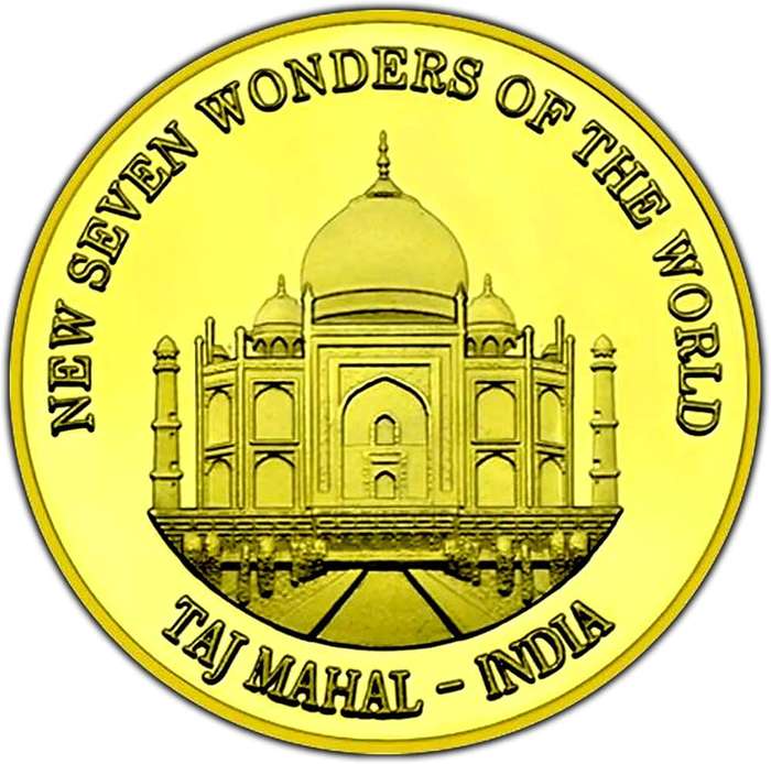 2007 New 7 Wonders of The World Coin Taj Mahal India - Gold Plated Medal Seven Wonders of The World