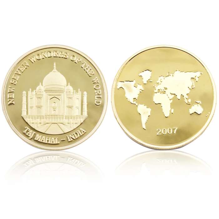 2007 New 7 Wonders of The World Coin Taj Mahal India - Gold Plated Medal Seven Wonders of The World