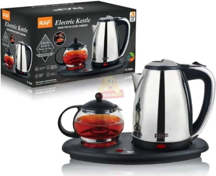 2 Piece RAF Cordless Kettle and Tea Pot with Electric Tray