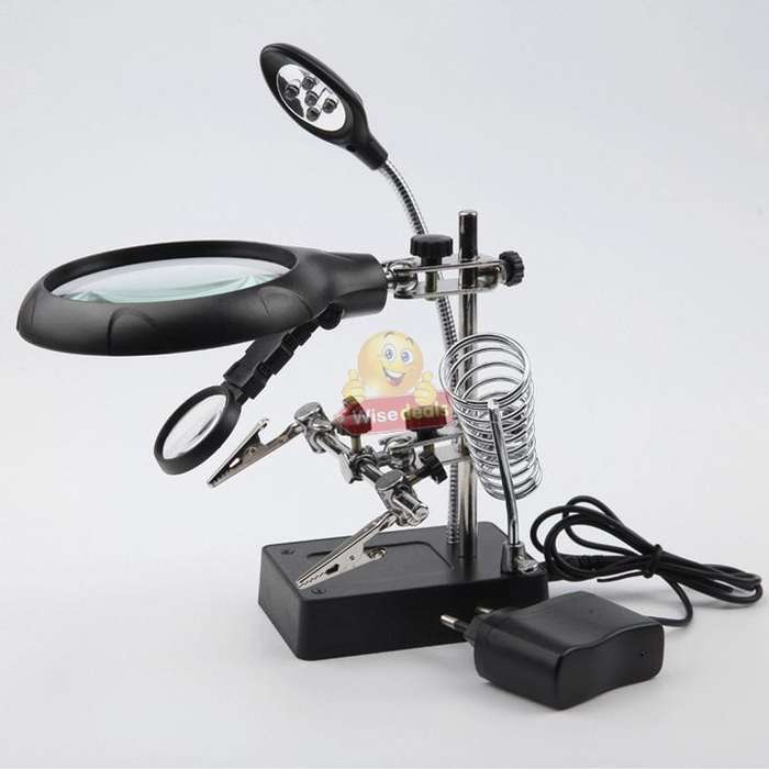 5 LED Auxiliary Clip Magnifier Soldering Stand with AC/DC Interchangeable