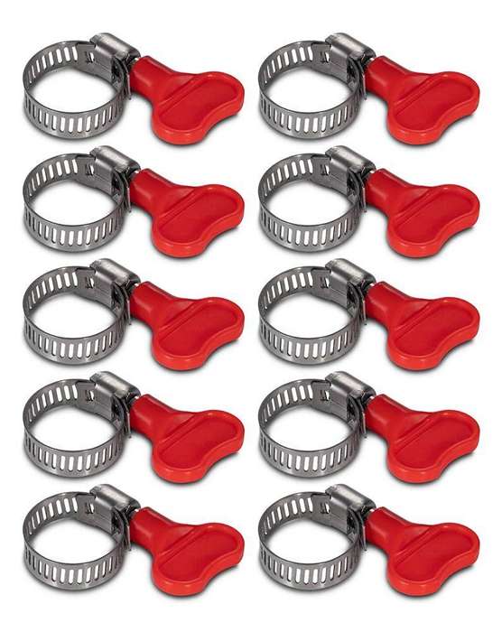 10 Pack Adjustable Stainless Steel Hose Clamp with Red Butterfly Key