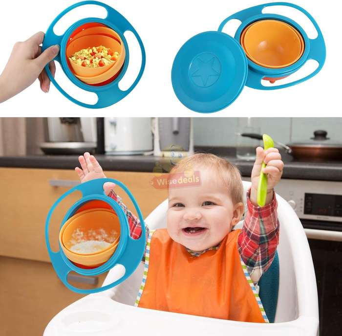 Non-spill Feeding 360° Rotating Gyro Bowl