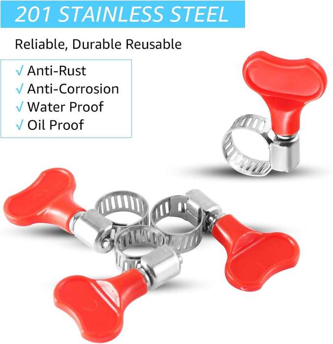 10 Pack Adjustable Stainless Steel Hose Clamp with Red Butterfly Key