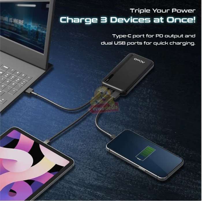 3 Ports to charge 3 Devices Simultaneously Power Bank large capacity 20 000mAh
