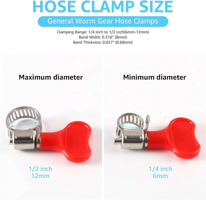 10 Pack Adjustable Stainless Steel Hose Clamp with Red Butterfly Key