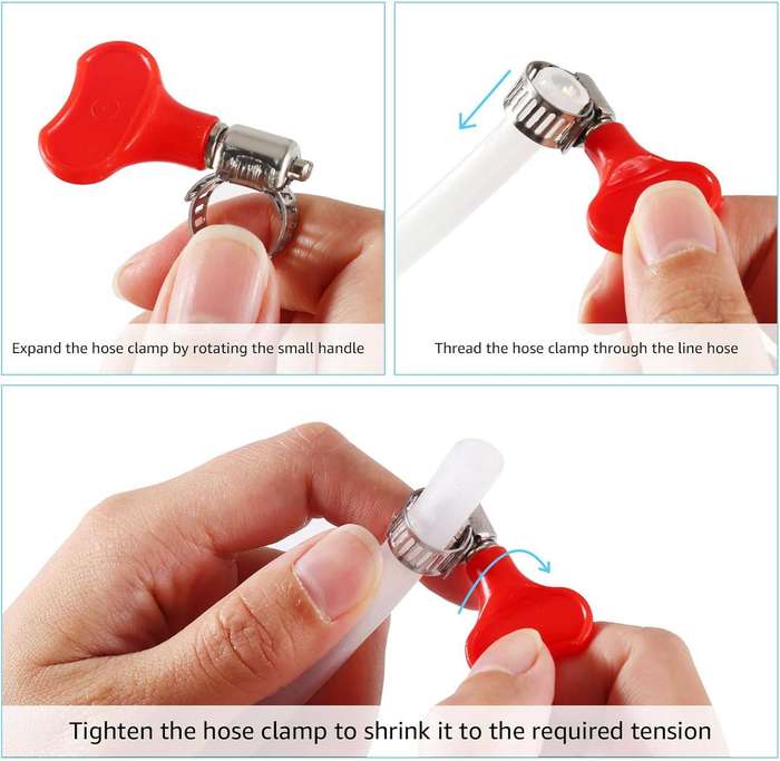 10 Pack Adjustable Stainless Steel Hose Clamp with Red Butterfly Key