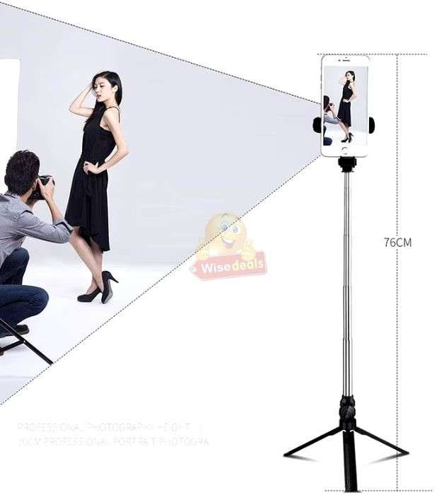 2-in-1 Bluetooth Extendable Tripod 360° Selfie Stick with Remote available in Black or Pink