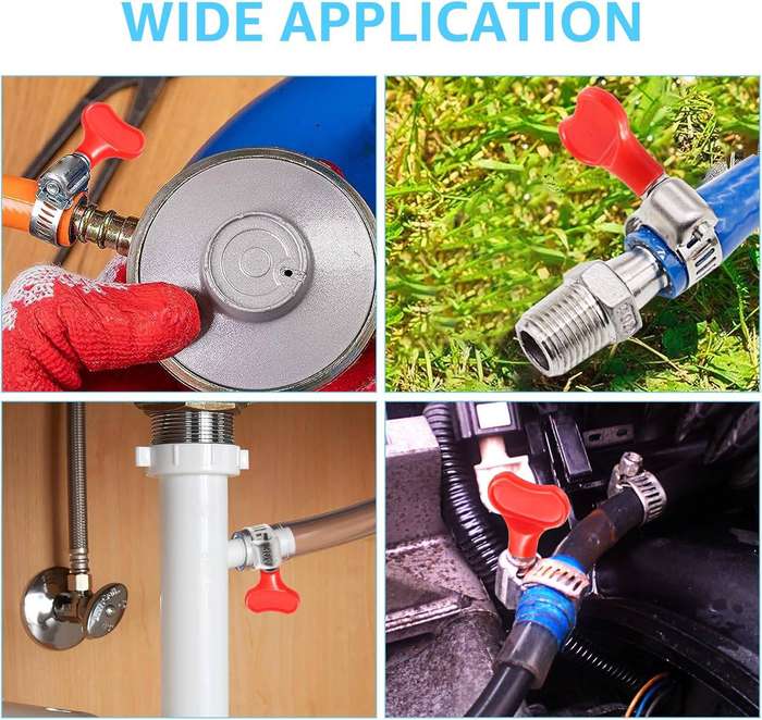 10 Pack Adjustable Stainless Steel Hose Clamp with Red Butterfly Key