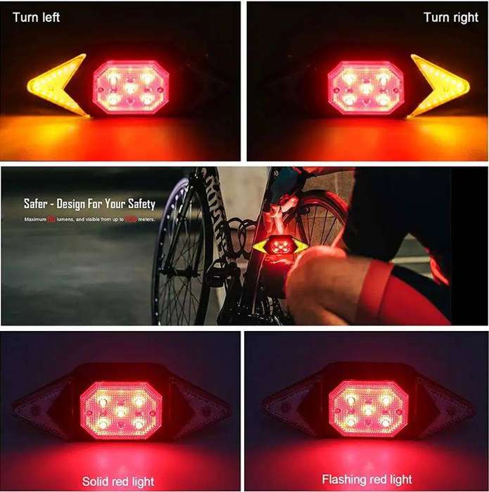 Waterproof LED Bike Taillight Turn Signals with Wireless Remote Control