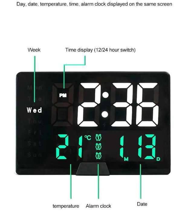 Desktop Table LED Digital Thermometer Date Display Alarm Clock