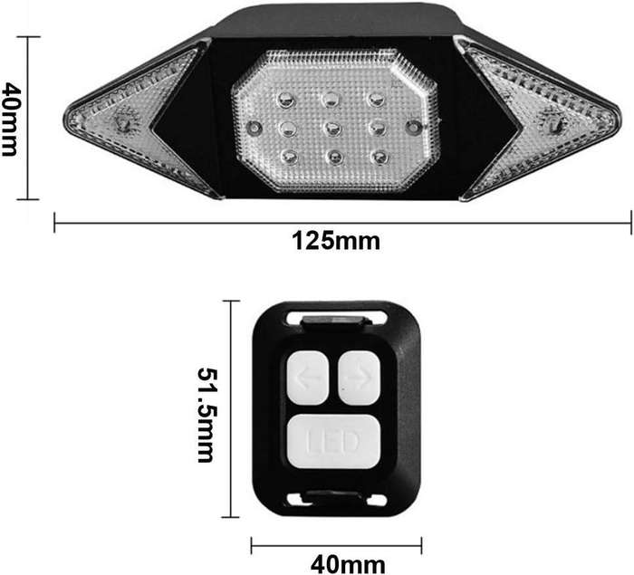 Waterproof LED Bike Taillight Turn Signals with Wireless Remote Control