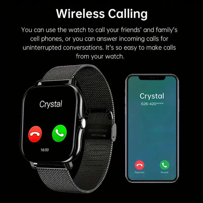 Black 1.83" Smart Watch, High Definition Touchscreen, Vibrate, Audio, Bluetooth, Heart sensor