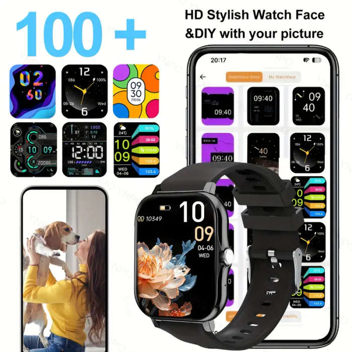 Silver 1.81" Smart Watch, High Definition Touchscreen, Vibrate, Audio, Bluetooth, Heart sensor