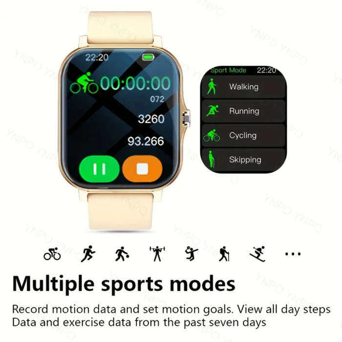 Gold 1.83" Smart Watch, Touchscreen, High Definition screen, Audio, Bluetooth, Vibrate, Heart sensor