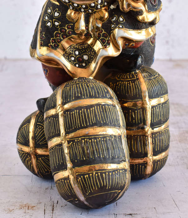 Japanese Satsuma Moriage Figurine  Daikoku (Seven Lucky Gods)  Hand Painted with Gilt