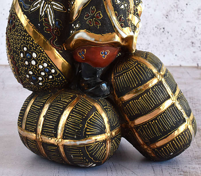 Japanese Satsuma Moriage Figurine  Daikoku (Seven Lucky Gods)  Hand Painted with Gilt