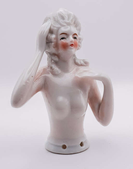 Vintage Porcelain Half Doll  Pin Cushion Figurine (c.1920s30s)