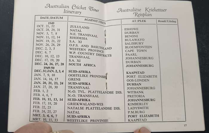 1949/50 Australian Cricket Tour to South African Souvenir