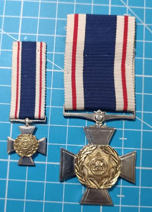 Full Size plus Miniature SAP Police Silver Cross for Bravery (Marked 9ct)