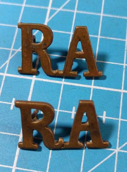 WW1 British Army Brass Shoulder Titles - Royal Artillery RA