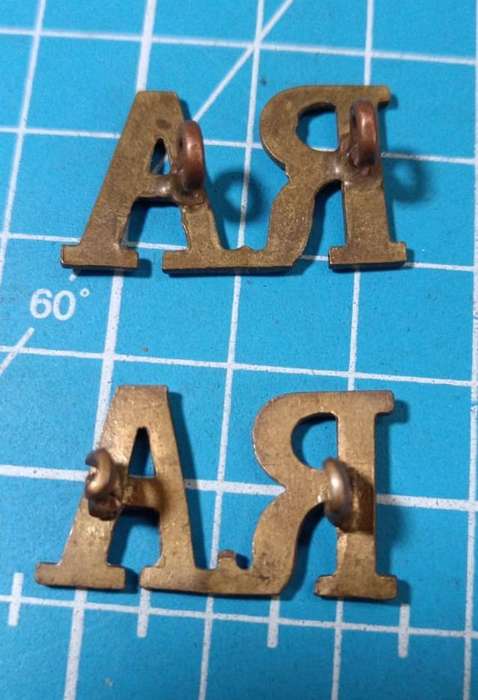 WW1 British Army Brass Shoulder Titles - Royal Artillery RA