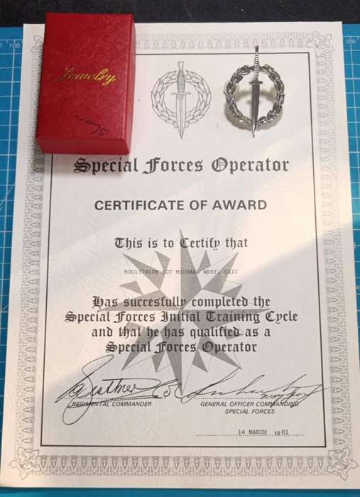 Special Forces Super Soldier - Mike West ( SAS and Recce ) Operators Badge with Certificate