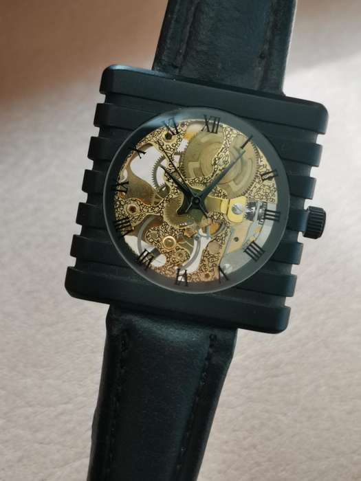 Vintage 1990s new old stock mechanical skeleton watch