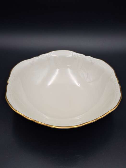 Vintage Porsgrunn Norge - 33 piece dinnerware in ivory with gold trim - designer Nora Gunderson