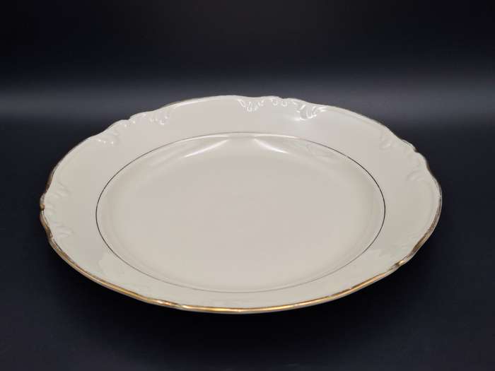 Vintage Porsgrunn Norge - 33 piece dinnerware in ivory with gold trim - designer Nora Gunderson