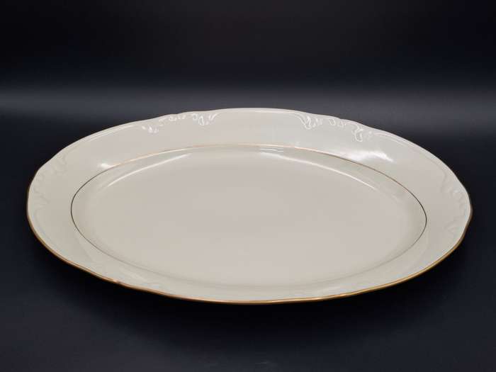 Vintage Porsgrunn Norge - 33 piece dinnerware in ivory with gold trim - designer Nora Gunderson