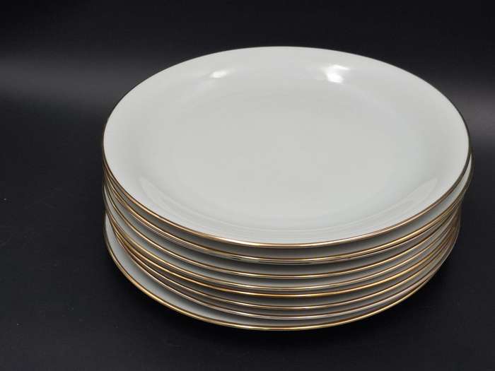 Vintage KPM Krister Germany Ivory Porcelain 54 piece dinnerware & tea cup set - gold trim