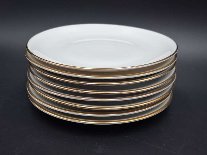 Vintage KPM Krister Germany Ivory Porcelain 54 piece dinnerware & tea cup set - gold trim